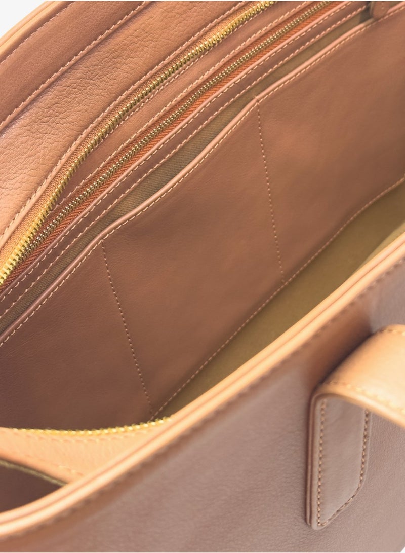 Emery Astrid Tote In Calf Camel Leather - Image 5